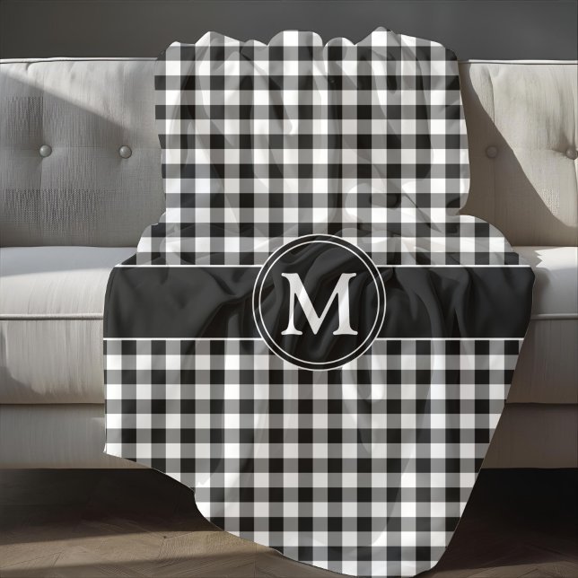 Monogramm Schwarz-Weiß-Gingham Fleecedecke (Monogram Black And White Gingham Fleece Blanket)
