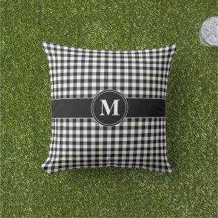 Monogramm Schwarz-Weiß-Gingham-Karo-Kontrollmuster Kissen