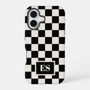 Monogramm schwarz-weiß kariertes Muster iPhone 16 Hülle