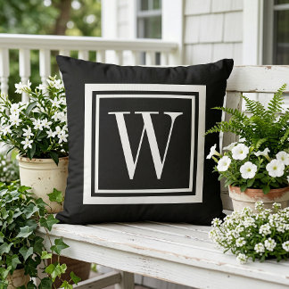 Monogramm Schwarz-Weiß-Klassisches Quadrat Kissen