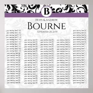 Monogramm Schwarz/Weiß-Lila Damaske Poster