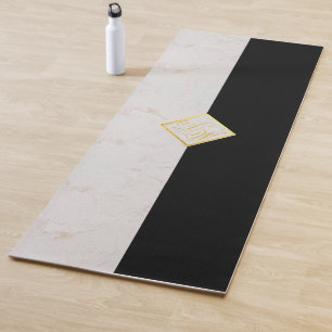 Monogramm Schwarz Weiß Marmor Elegant Gold Schrift Yogamatte
