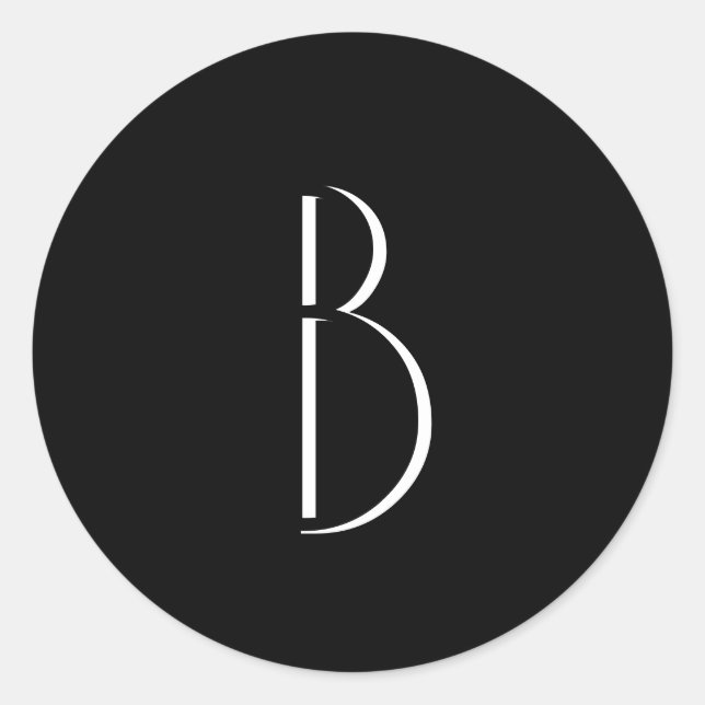 Monogramm Schwarz-weiß Minimal Moderne Typografie Runder Aufkleber (Vorderseite)