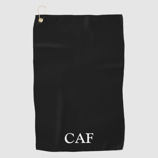 Monogramm Schwarz-weiß Minimalistisch Golfhandtuch (Vorderseite)