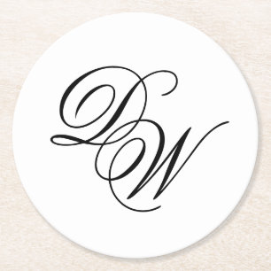 Monogramm Schwarz-Weiß Minimalistisches Hochzeitss Runder Pappuntersetzer