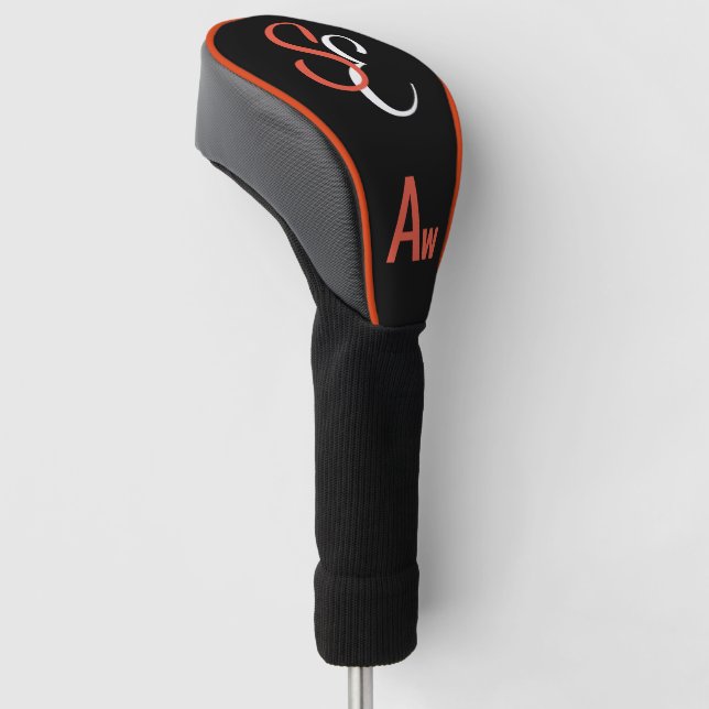 Monogramm Schwarz-weiß Orange Aw Golf Headcover (angewinkelt)