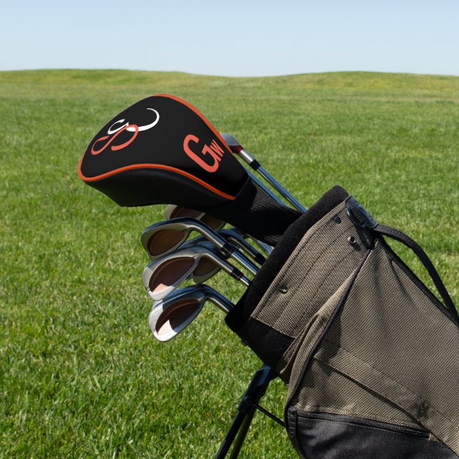 Monogramm Schwarz-weiß Orange Gw Golf Headcover (In SItu)