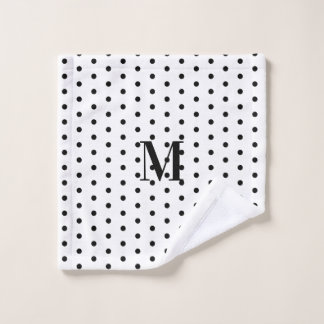 Monogramm Schwarz-Weiß-Polka-Dots  Waschlappen