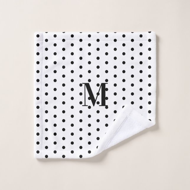 Monogramm Schwarz-Weiß-Polka-Dots  Waschlappen (Waschlappen)