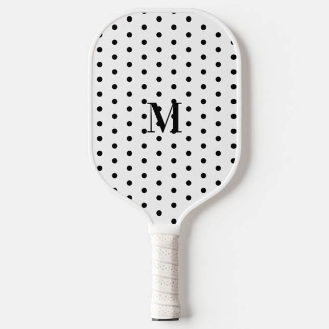 Monogramm Schwarz-Weiß-Punkte  Pickleball Schläger (Vorderseite)