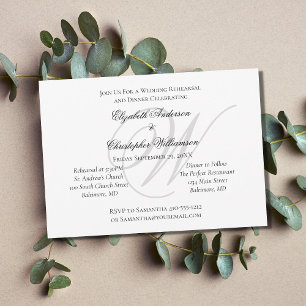 Monogramm Schwarz Weiß Silber Hochzeitsprobe  Einladung