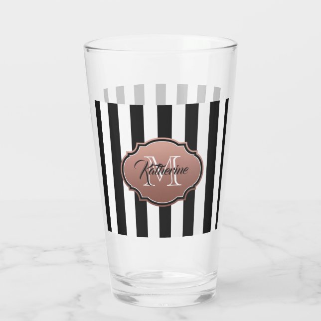 Monogramm Schwarz-Weiß-Streifen Glas (Rückseite)
