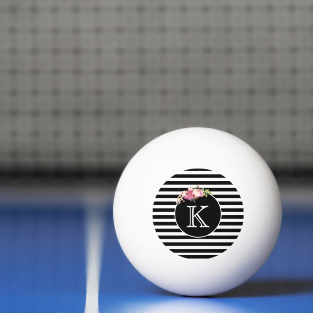 Monogramm Schwarz-Weiß-Streifen Tischtennisball (Netto)