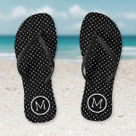 Monogramm Schwarz-Weiß-Tiny-Punkte Flip Flops<br><div class="desc">Maßgeschneiderte gedreht Flop Sandalen mit einem niedlichen gürtelförmigen Polka-Punktmuster und einem eigenen Monogramm oder einem anderen Text in einem Kreisrahmen. Klicken Sie auf Anpassen,  um Schriftart und Farben zu ändern oder eigene Bilder hinzuzufügen,  um ein einzigartiges Design zu erstellen!</div>