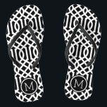Monogramm Schwarz-Weiß-Trellis Flip Flops<br><div class="desc">Maßgeschneiderte,  bedruckte Flop-Sandalen mit einem stilvollen,  modernen Trellis-Muster und einem eigenen Monogramm oder einem anderen Text in einem Kreisrahmen. Klicken Sie auf Anpassen,  um Schriftart und Farben zu ändern oder eigene Bilder hinzuzufügen,  um ein einzigartiges Design zu erstellen!</div>