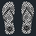 Monogramm Schwarz-Weiß-Trellis Flip Flops<br><div class="desc">Maßgeschneiderte,  bedruckte Flop-Sandalen mit einem stilvollen,  modernen Trellis-Muster und einem eigenen Monogramm oder einem anderen Text in einem Kreisrahmen. Klicken Sie auf Anpassen,  um Schriftart und Farben zu ändern oder eigene Bilder hinzuzufügen,  um ein einzigartiges Design zu erstellen!</div>