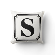 Monogramm Schwarz-Weiß-Vintage Border-Kissen