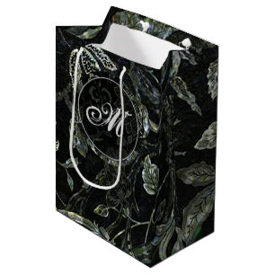 Monogramm Schwarz-Weiß-Vintage Floral GIft-Beutel Mittlere Geschenktüte