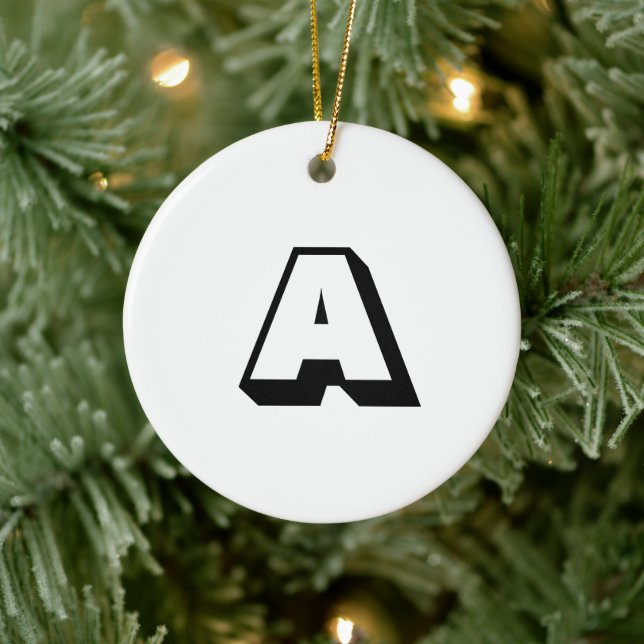 Monogramm Schwarz-Weiß-Zoll-Erstweihnacht Keramik Ornament (Baum)