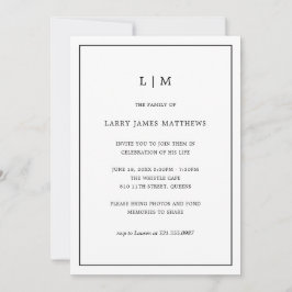 Monogramm Schwarz-weiße einfache Feier des Lebens Einladung
