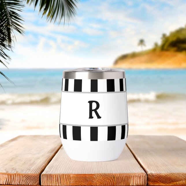 Monogramm Schwarz Weiße Strandhütten Streifen (Strand (gedreht))