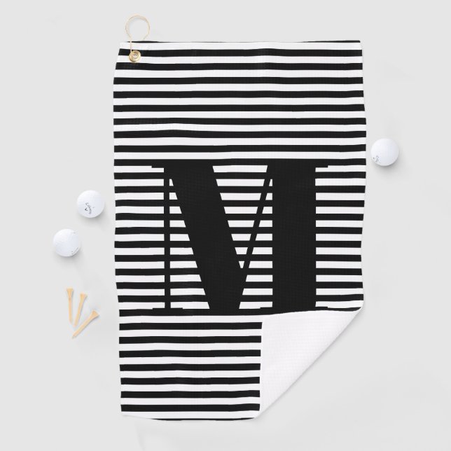 Monogramm Schwarz-weiße Streifen Golfhandtuch (Insitu)