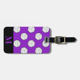 Monogramm Schwarz-weiße Volleyballbälle, Lila Gepäckanhänger