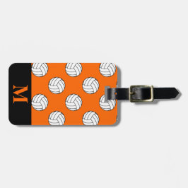 Monogramm Schwarz-weiße Volleyballbälle, Orange Gepäckanhänger