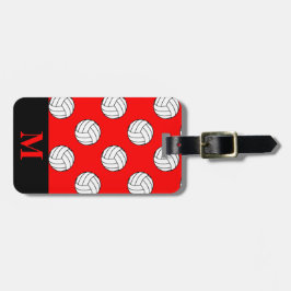 Monogramm Schwarz-weiße Volleyballbälle, rot Gepäckanhänger
