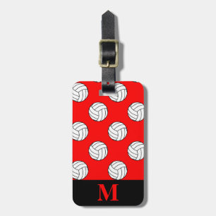 Monogramm Schwarz-weiße Volleyballbälle, rot Gepäckanhänger