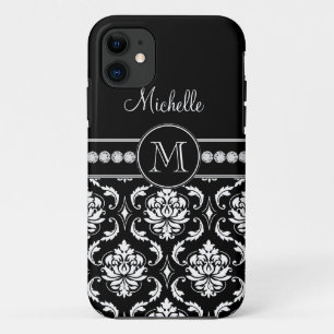 Monogramm-Schwarz-weißer Damast iPhone 5 Case-Mate iPhone Hülle