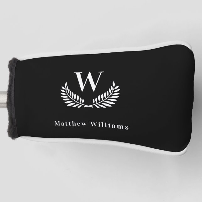 Monogramm Schwarz-weißer Lorbeerkranz Golf Headcover (Vorderseite)