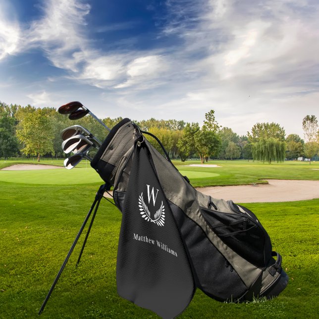 Monogramm Schwarz-weißer Lorbeerkranz Golfhandtuch (Von Creator hochgeladen)
