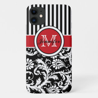Monogramm Schwarz-weißer Streifen Damaskus Case-Mate iPhone Hülle