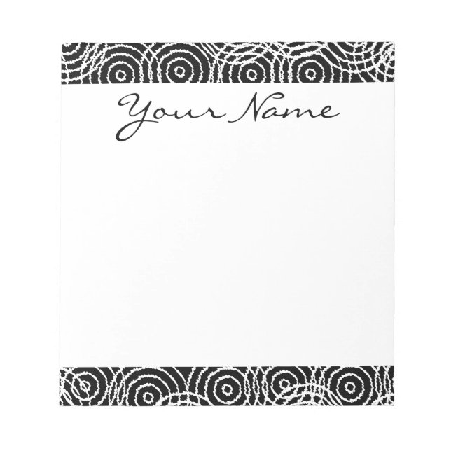 Monogramm Schwarz-weißes Ikat Circle Geometric Mus Notizblock (Vorderseite)