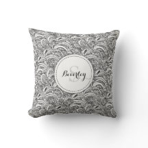 Monogramm Schwarz-weißes Paisley-Farbkissen