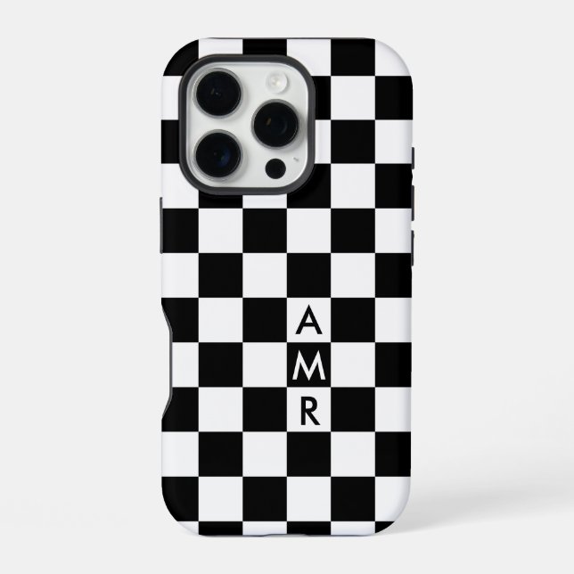 Monogramm Schwarz-weißes Prüfmuster iPhone Hülle (Rückseite)