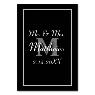 Monogramm Schwarze Braut Bräutigam Datum Hochzeit  Tischnummer