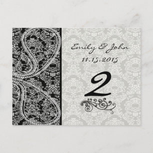Monogramm schwarze Damast Hochzeit Tischnummer Kar