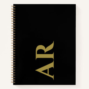 Monogramm Schwarze Goldinitialen Minimalistischer  Notizbuch
