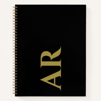 Monogramm Schwarze Goldinitialen Minimalistischer Notizbuch