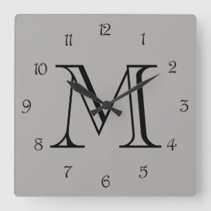 Monogramm schwarze Skriptnummern auf grauem Fußba Quadratische Wanduhr