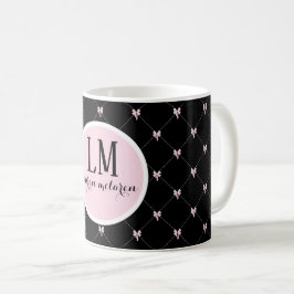 Monogramm Schwarze und rosa Schleife Schrift Kaffeetasse