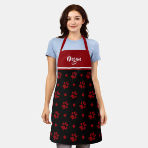 Monogramm schwarze und rote Pfotenabdrücke und Tup Schürze