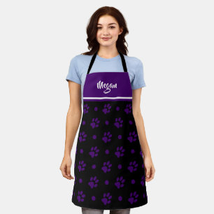 Monogramm schwarze und violette Pfotenabdrücke und Schürze