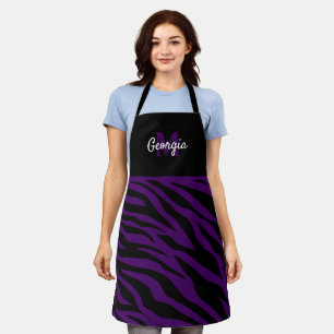 Monogramm schwarze und violette Zebrastreifen Schürze