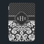 Monogramm schwarze und weiße Damaskaldosen iPad Mini Hülle<br><div class="desc">Das schicke,  moderne iPad Gehäuse-Design besticht durch eine Mischung aus preppy-Polka-Punkten und eleganten Vintagen Damast-Mustern,  personalisiert mit Ihren Monogramm-Initialen oder dem Namen in einem Quarrefolienrahmen. Klicken Sie auf Anpassen,  um den Schriftart und die Farben von Monogramm zu ändern,  um Ihr eigenes einzigartiges Design zu erstellen!</div>