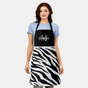 Monogramm schwarze und weiße Zebrastreifen Schürze