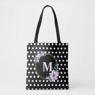 Monogramm schwarze Vintage-Blumen Polka Punkte