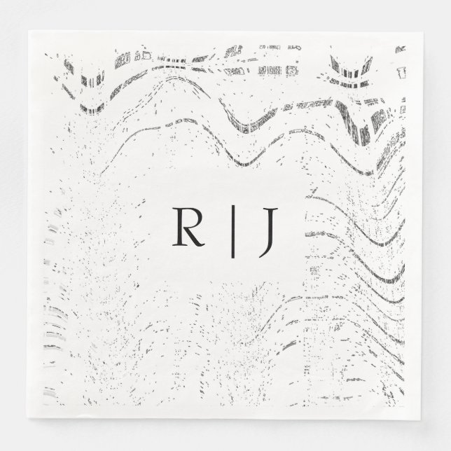 Monogramm Schwarze Weiße Wirbel Abstract Hochzeit Serviette (Vorderseite)